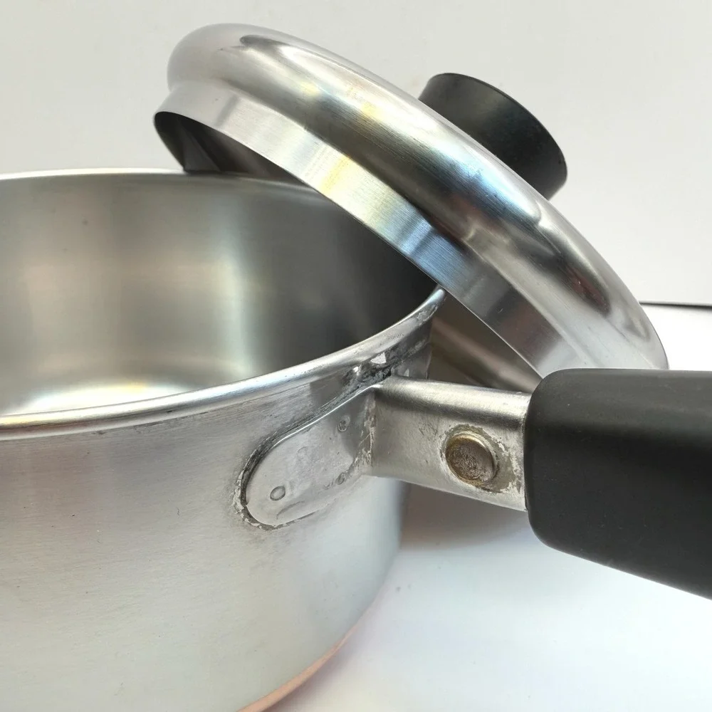 Vintage Revere Ware Double Ring Clinton IL 1 Qt Copper Clad Saucepan w Lid